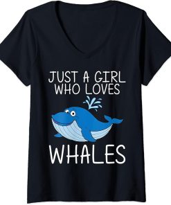 Womens Funny Whale Art For Girls Kid Orca Narwhal Blue Whales V-Neck T-Shirt