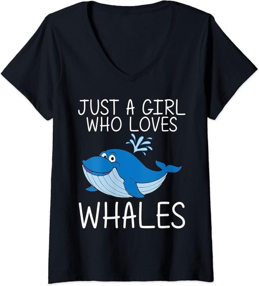 Womens Funny Whale Art For Girls Kid Orca Narwhal Blue Whales V-Neck T-Shirt