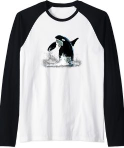 Orca Motif Whale Predator Animals Design Raglan Baseball Tee