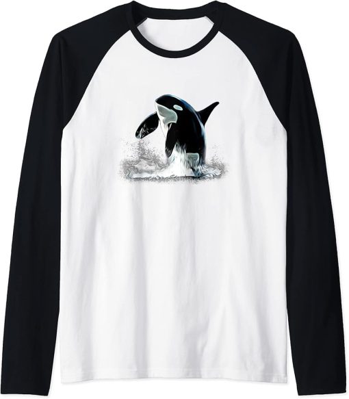 Orca Motif Whale Predator Animals Design Raglan Baseball Tee