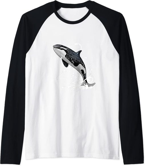 Jumping Orca Killer Whale Gift Raglan Baseball Tee