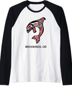 Brookings, Oregon Native American Orca Killer Whales Gift Raglan Baseball Tee