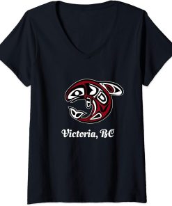 Womens BC Canada Victoria Native Tribal Orca Killer Whale V-Neck T-Shirt